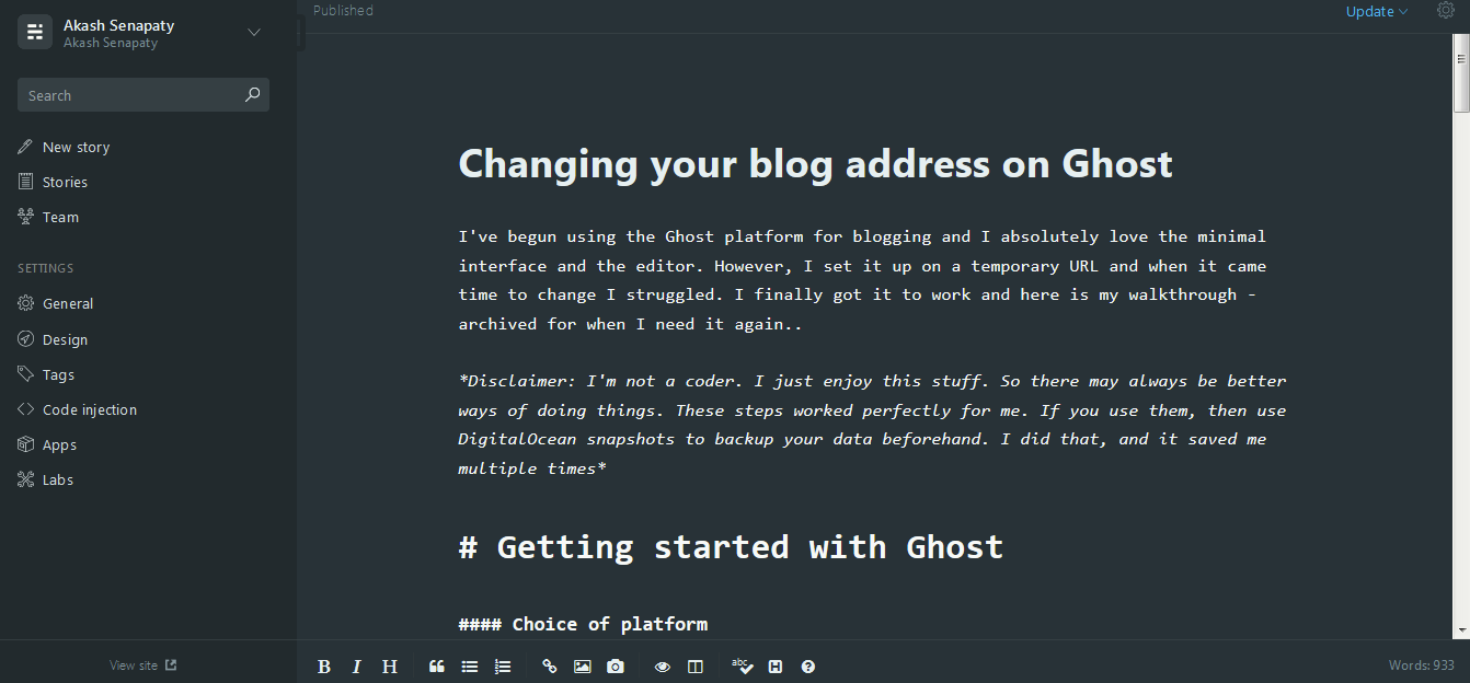 Changing your blog address on Ghost